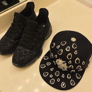 Black Sneakers and Cap with Rhinestones